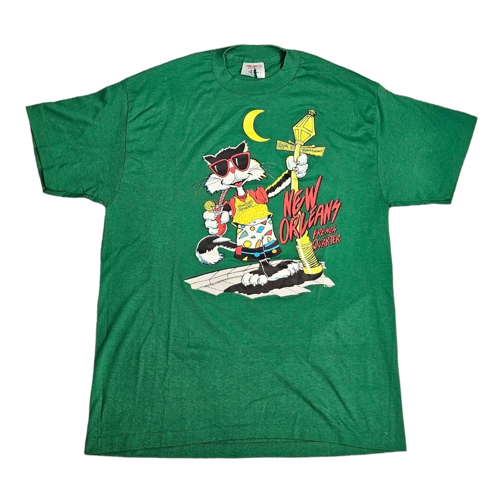 Vintage Tee T Shirt Bourbon Royal‎ French Quarter New Orleans Cool Cat USA XL